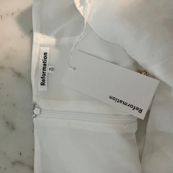 New Reformation Mia Linen Mini Skirt 10 Gold Button Sailor Lined NWT - Picture 5 of 7